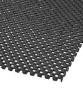 Corner view of a black Heavy Duty Non Slip Mat For Workshop And Workbench 24 By 48 Inch Grippy Anti Slip Grip Pad, showing textured surface.