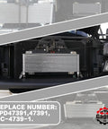 Front view of Low Pressure Drop Transmission Oil Cooler Kit LPD47391 installed in a heavy-duty truck