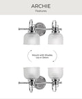 Two Light Coastal Bath Vanity Light With Clear Double Prismatic Glass Shades From Archie Collection Indoor Polished Chrome Finish P2991 15 shown with shades mounted up and down