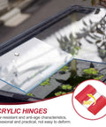 Clear Acrylic Hinges With Super Sticky Backing for dead easy door and drawer repairs on aquarium lid, showing flexible movement.