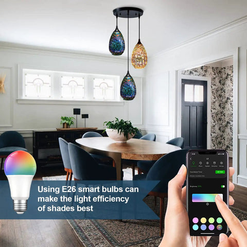 Colorful Glass 3 Pack Pendant Lights For Kitchen Island And Dining Room Modern Farmhouse Style with smart bulb app in dining area