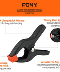 Heavy Duty Nylon Spring Clamp Set With Adjustable Jaw Pads, 14-Piece Kit clamp display with pivoting jaw pads and strong spring