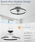 Top Tier 20 Inch Low Profile Ceiling Fan With Slick Dimmable Light And Wireless Remote Control Delivering Chill Six Speed Airflow For Cozy Master Bedrooms Modern Flush Mount Fixture In Matte Black components showing modular design and quick assembly.
