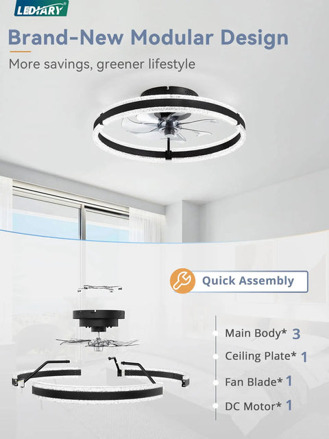 Top Tier 20 Inch Low Profile Ceiling Fan With Slick Dimmable Light And Wireless Remote Control Delivering Chill Six Speed Airflow For Cozy Master Bedrooms Modern Flush Mount Fixture In Matte Black components showing modular design and quick assembly.