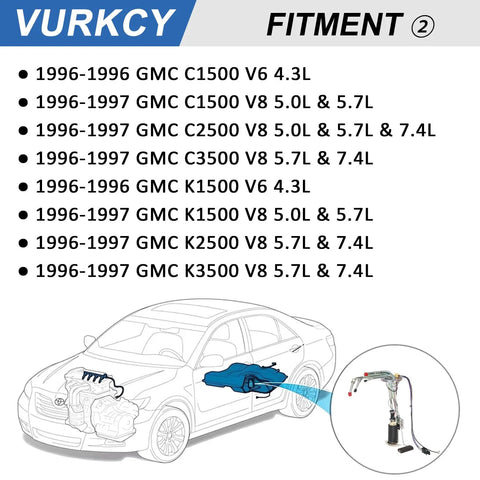 Diagram showing Electric Fuel Pump Assembly For Chevy GMC Trucks 1996 1997 C1500 C2500 C3500 K1500 K2500 K3500 with sending unit