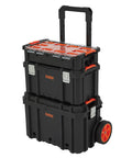 Workhorse Light Duty Modular Rolling Toolbox System With Telescopic Handle And Mobile Base With Two Rugged Rubber Wheels Top Toolbox With Ten Removable Bins Mid Compartment With Lift Out Tray 176 Pound Weight Capacity