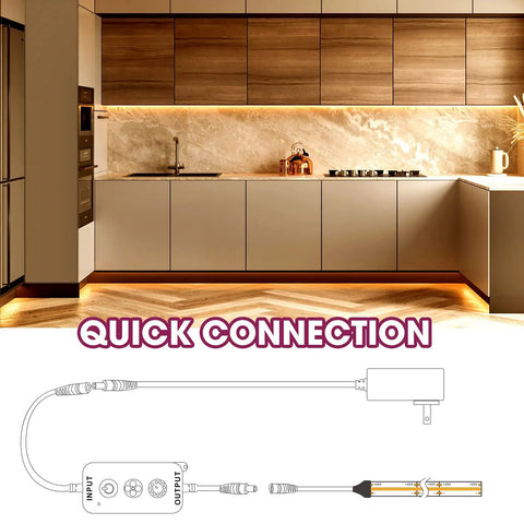 Warm White 3000K LED Strip Light 16.4ft 24V DC COB Dimmable Tape Lights with RF Controller in kitchen cabinets
