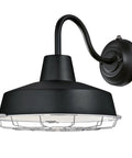 One Light LED Dusk To Dawn Outdoor Wall Light With Textured Black Finish And Chrome Cage Shade, Energy Saving Sensor Fixture For Porch Or Patio