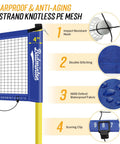 Regulation 20Ft Badminton Net Set showing impact-resistant mesh, double stitching, 600D Oxford fabric, and scoring clip.
