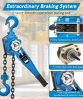 Heavy Duty Workhorse Manual Lever Hoist 3300 Lbs Load Capacity 20 Ft Chain Come Along Ratchet Puller features braking system