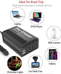 Rock Solid 400W Car Power Inverter 12V To 110V AC Converter with dual outlets for charging laptops and devices on road trips.