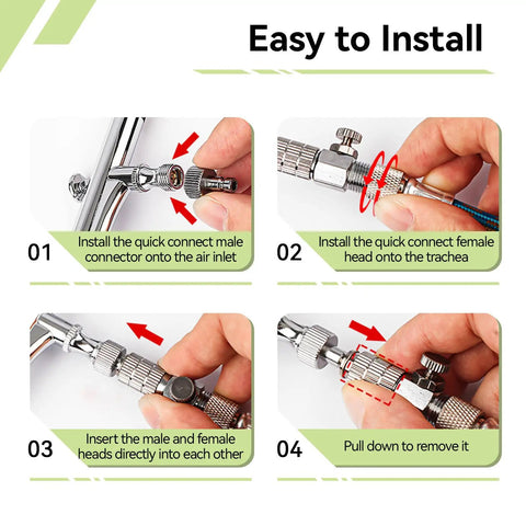 Steps to install Airbrush Quick Connect Disconnect Adapter Kit with One Eighth Inch Fittings Quick Release Coupler Set