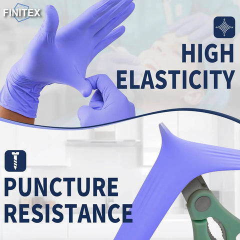 Ice Blue Nitrile Exam Gloves 3.2mil Thick 1000 Count Powder Free Latex Free Medical Grade Gloves for Home Cleaning showing elasticity.