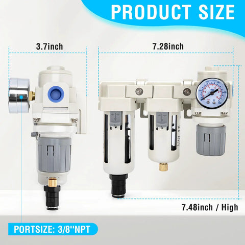 Pro Grade Heavy Duty Air Pressure Regulator With Auto And Semi Auto Drain Dual Filter Water Separator for Compressors