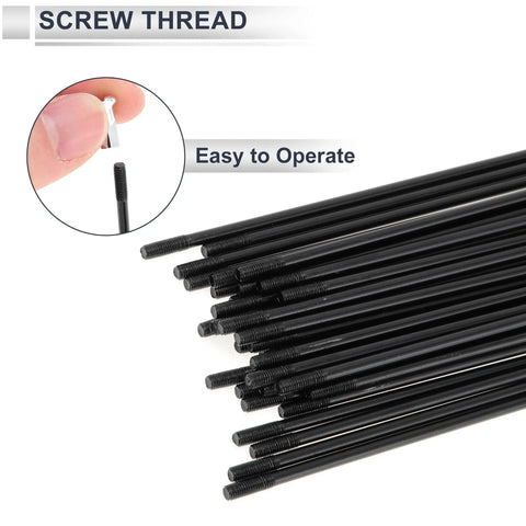 Universal Bicycle Spokes Set 12G 123mm Length With Nipples Black Carbon Steel close-up showing threaded ends and nipples