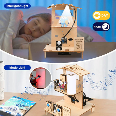 Awesome 3 In 1 Smart Home STEM Kit For Kids 8 To 12 With ESP32 Controller Wooden 3D Puzzles And DIY Building Crafts Educational Coding Toys Gift For Christmas And Birthday Boys And Girls, wooden smart light model