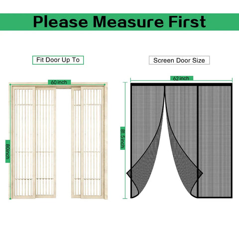 Heavy Duty Magnetic Screen Door With Self Sealing Magnets Hands Free Insect Shield For Patio And Bedroom Sliding Doors Up To 60 By 80 Inches Durable Fiberglass Mesh Black dimensions guide
