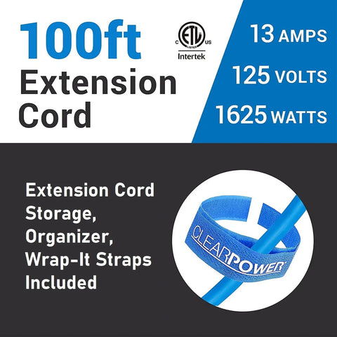 Blue 100 Ft Outdoor Extension Cord SJTW 14/3 With 3 Prong Grounded Plug And Power Indicator Light, packaging details