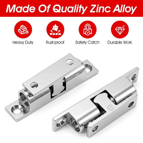 Heavy Duty 12 Pcs Closet Ball Tension Latch Set With Screws Adjustable Double Roller Catch For Cabinet Cupboard Wardrobe Door Hardware Zinc Alloy Silver showing two latches.