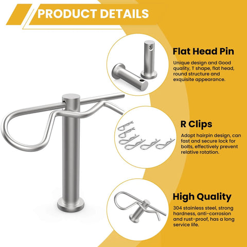 Beefy 12Pcs M8 Clevis Pins And M3 X 60Mm R Shape Cotter Clips Set In 304 Stainless Steel, Flat Head Fasteners For Hitch Pins And Lock Systems