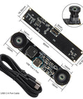 High Speed 1200P 60FPS Global Shutter USB Camera With Dual M12 Lenses 3D Stereo Wide Angle, shown with USB cable included.