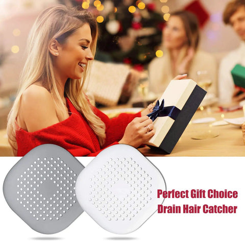 Square Drain Hair Catcher With Strong Suction Cups For Shower And Tub Easy To Install Silicone Hair Stopper 2 Pack Grey White