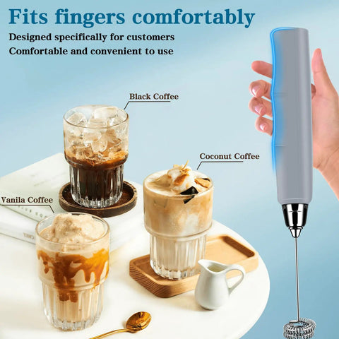 Handheld Milk Frother And Electric Whisk With 3 Speed Settings, Stainless Steel 3 Whisks, Rechargeable USB Powered in use