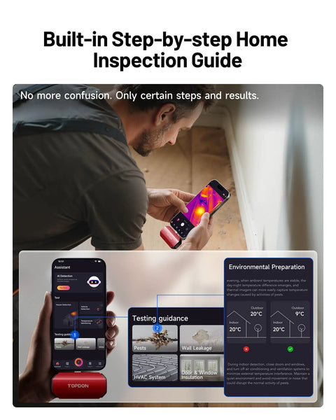 Person using TC002C Duo Thermal Camera With USB-C For iPhone iPad And Android Devices for home inspection.