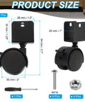 Dimensions of 2 Inch Swivel Caster With Brake For Furniture Legs Four Pack 360 Degree Rotation Quiet Wheel U Bracket 1 Inch Inner Width 50mm Diameter Supports Total Load Up To 132 Lbs With 44 Lbs Per Caster, shown with tools and hardware.