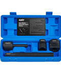 Blue case with 4-piece Dual Wheel Separator Tool Kit for Stuck Dually Wheels, includes one-piece pusher and wheel presses.