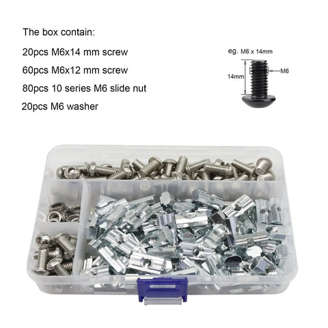 Top Shelf M6 Hardware Bundle Including Screws Slick Slide T Nuts And Flat Washers In Premium Stainless Steel for DIY builds.