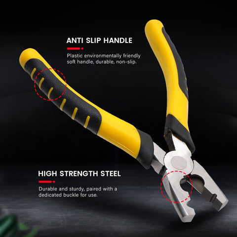 Close-up of stainless steel pliers with anti-slip handle, part of 1200 Piece Wire Cage Clips Set With 2 Pliers For Bird Chicken Rabbit Quail Cages J Clips Buckle Clips Hog Ring Pliers Snap Ring Pliers For Fast Easy Cage Assembly.