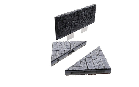 Warlock Tiles Expansion Dungeon Tile III Angles For Tabletop RPGs with triangular stone tiles and wall panel for building scenes.