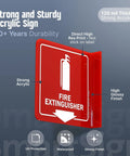 Fire Extinguisher Projecting Sign With Down Arrow 6 Inch Polished Acrylic Visible From Both Directions L Bend Wall Mount 120 Mil High Impact Signage For Hallways Durable Fire Safety Indicator