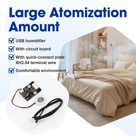 3Pcs Humidifier Module Kit With Spray Atomization Plate And Circuit Board For Ultrasonic DIY Projects 5V Piezoelectric Atomizer Module For Fine Mist Spray And Incubation Experiments, shown with board and cable