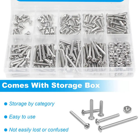 240 Pieces 4-40 Phillips Pan Head Machine Screws Nuts And Washers Assortment Kit for DIY Projects in storage box