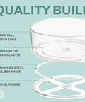 Diagram of Clear Round Lazy Susan Turntable for Kitchen Storage, 9 Inch Spin Organizer with stainless steel ball bearings and non-slip base