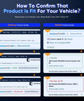 Screenshot showing how to confirm product fit for vehicle on Amazon, with steps for desktop and mobile fitment guide.