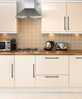 Matte Black 10 Inch Cabinet Handles For Kitchen Cabinets And Drawers Stainless Steel Hardware Drawer Pulls 10 Inch Length Easy Install With Seven And A Half Inch Hole Center 1 Pack installed in modern kitchen