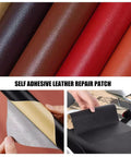Close-up of self adhesive leather repair patch tape sheets in various colors, used for car seats and couches, with strong grip.