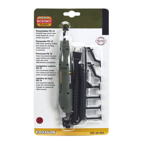 PS 13 Corded 12 Volt Pen Sander For Ultra Fine Sanding And Finishing in packaging with accessories and power cord