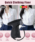 DIY Quick Stitch Sewing Gun Kit With 6 Mini Needles And 4000 Fasteners shown fixing shirt collar
