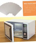 12 Pack Mica Sheets For Microwave Oven Heat Resistant Insulation, shown with open microwave and illustrated cutting guide.