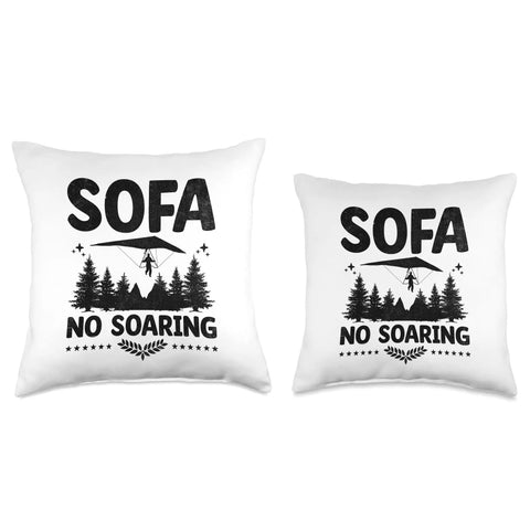 Hang Gliding Pilot Throw Pillow For Home Decor Air Sports Enthusiast Gift with 'Sofa No Soaring' graphic, two sizes, white background