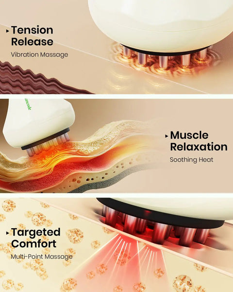 Chill Out Lymphatic Drainage Massager And Handheld Body Sculpting Machine showing vibration, heat, and red light therapy effects.