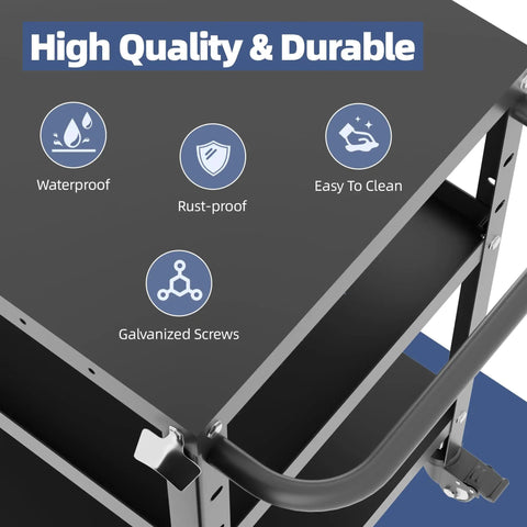 Close-up of Outdoor Grill Cart And Prep Table For Patio 31.5 By 17.7 Inch Rolling BBQ Station emphasizing waterproof and rust-proof features