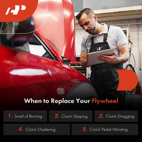 Mechanic checking vehicle under the hood while discussing signs for Direct Fit Clutch Flywheel Replacement For Nissan 350Z 370Z Infiniti G35 G37 Q60.