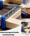 Heavy Duty Framing Square Attachment Jigs With Anti Slip Stair Gauges And 90 Degree Right Angle Clamps For Zero Play Carpenter Setup And Dead Square Woodworking Alignment Tools 2 Pack in use on wooden frame.