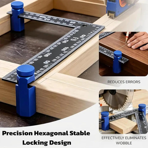 Heavy Duty Framing Square Attachment Jigs With Anti Slip Stair Gauges And 90 Degree Right Angle Clamps For Zero Play Carpenter Setup And Dead Square Woodworking Alignment Tools 2 Pack in use on wooden frame.