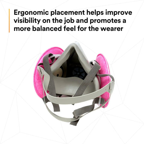 Half Facepiece Respirator Assembly Kit With P100 Filter 2091 Small Size interior view showcasing pink P100 filters